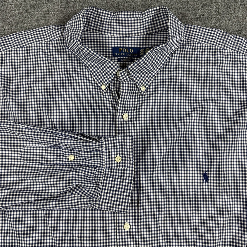 Polo Ralph Lauren Shirt Mens 4XB Big Blue Gingham Check Button Down Stretch Pony